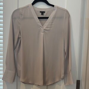 Ann Tayle Taupe V-Neck Pleat Front Blouse